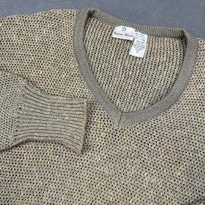 Neiman Marcus Men L Italy Linen Cotton Open Weave Mesh V Neck‎ Sweater Pockets
